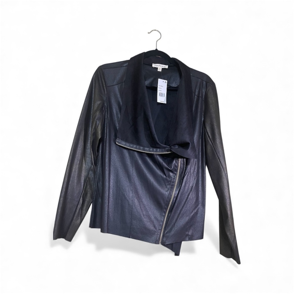Kingston Grey - Women’s Jacket Size L Black Moto Faux Leather Full Zip